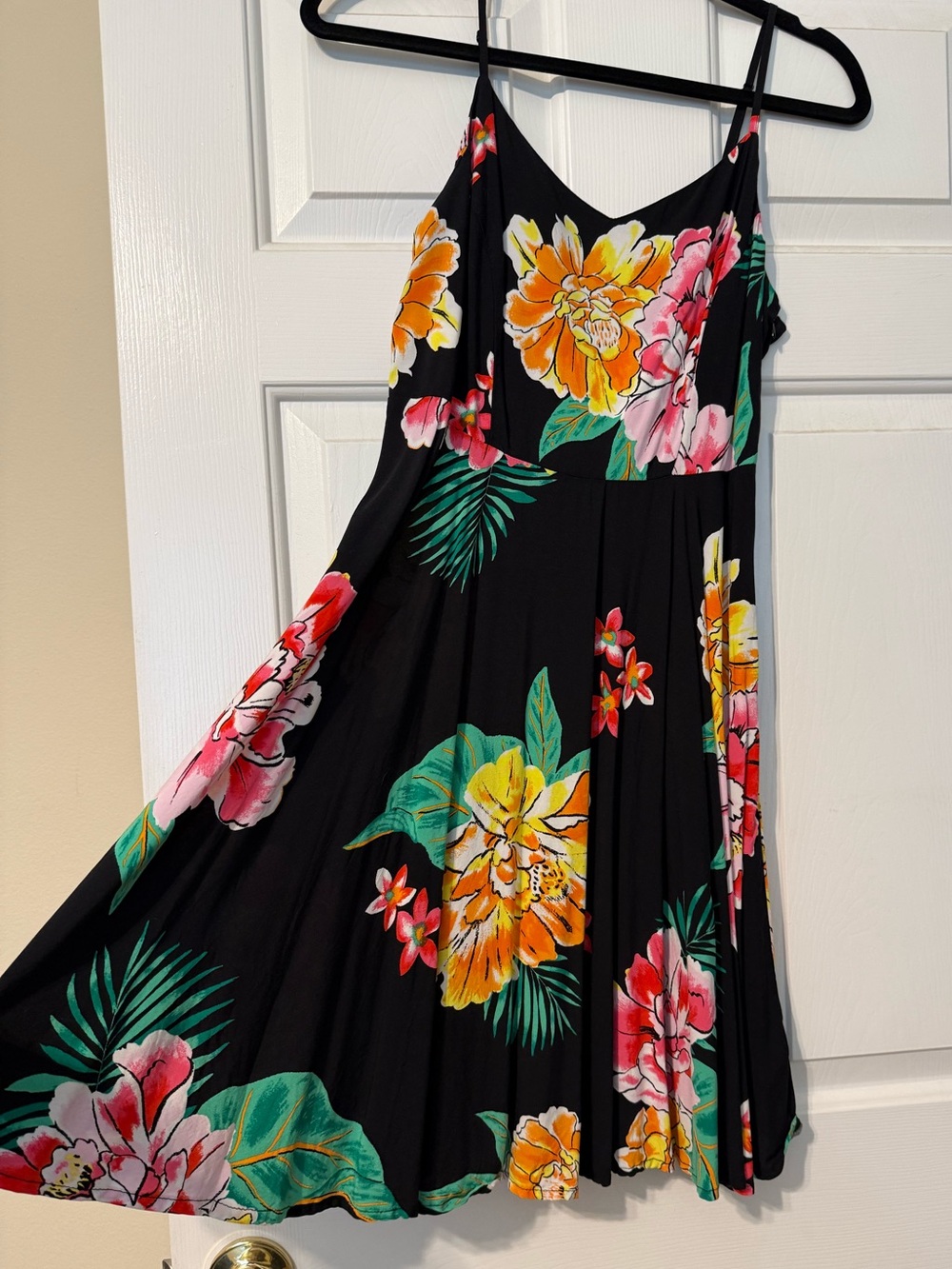Floral Black Sundress with Pink & Yellow Blooms